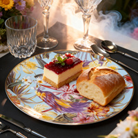 Assiettes de présentation en porcelaine fine à bord doré, motif floral tropical coloré, collection de luxe, pour restaurant et maison – Vente chaude