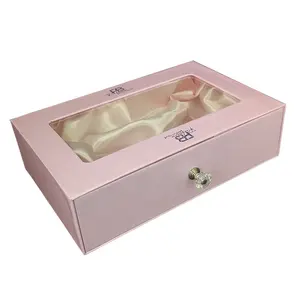 Luxury Wigs Hair Extension Slide Gift Box With Clear Window Crystal Handle Drawer Box With Satin Cloth Custom Packing Box