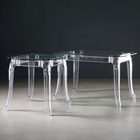 Table à manger rectangulaire en acrylique transparent, élégante, avec pieds courbés, moderne, transparente, pour appartement ou restaurant