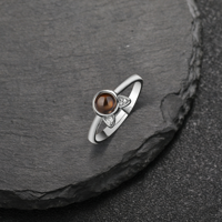 Bague de projection photo discrète « Je t'aime » en 100 langues, tête de chat, ouverte et ajustable, en or rose et zircon, cadeau pour maman de chat
