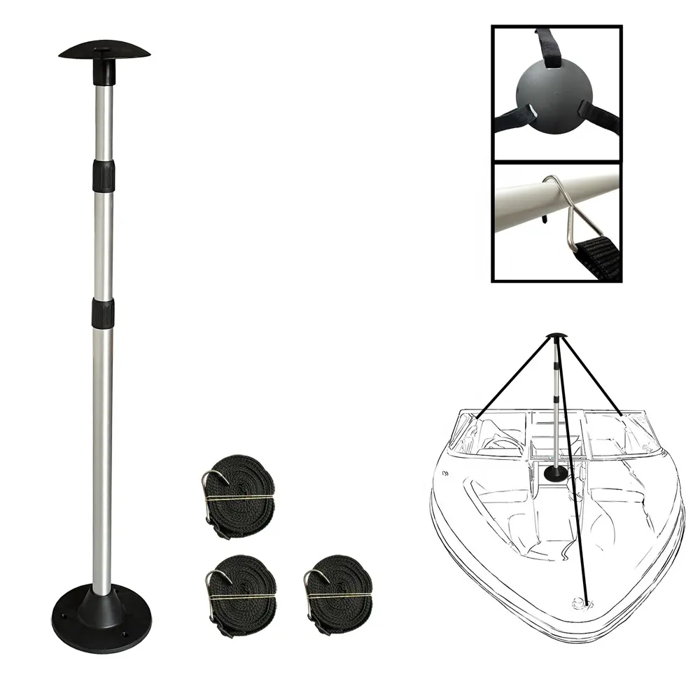 Qiyun-poteau de Support de couverture de bateau-poteau télescopique réglable en hauteur en aluminium et sangle de sangle pour empêcher l'eau de s'affaisser