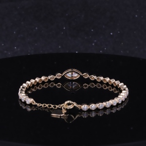 Starsgem-Bracelet en or jaune 14 ct, diamants taille marquise, serti de lunette, 16.5cm, unisexe classique, bijoux fins - Product Image 3