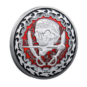 Pièce commémorative en métal plaqué sur le thème des pirates, avec crâne et épée, éléments rouge, bleu et or, collection 3D, décoration de bureau - Product Image 5