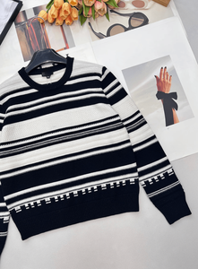 Pull en tricot à col rond rayé texturé, pull jacquard géométrique pour un style décontracté et de bureau - Product Image 6