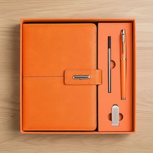 Cuaderno de Cuero PU Naranja Personalizado, Set de Regalo Corporativo, Diario A5, Set de Cuaderno de Negocios de Lujo Promocional al por Mayor con Bolígrafo - Product Image 1