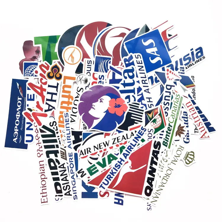 52pcs/bag personality Airline logo PVC stickers for luggage wall remote control skateboard glass waterproof stickers