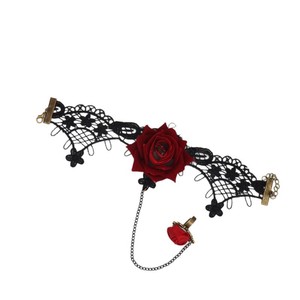 DAMAI Dark Gothic Punk Halloween Ring <b>Bracelet</b> Lace <b>Bracelet</b> for Women Vintage <b>Red</b> Rose Exquisite Accessory Set - Product Image 4