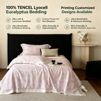 Parure de draps ajustés King Size 100 % Lyocell d'eucalyptus tissé, motif végétal imprimé, écologique, moderne, garnie de soie, 300 fils au pouce carré