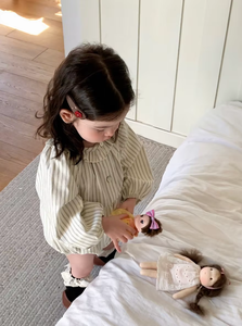 Mono de Algodón a Rayas para Bebé <span class=keywords><strong>Recién</strong></span> Nacido, Estilo Coreano, Cuello Camisero, Decoración con Volantes, Cierre de Botones, Mono para Niña - Product Image 6