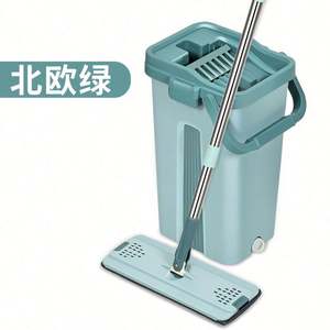 Fregona de limpieza de microfibra separada en seco y húmedo fácil de limpiar con cubo de acero manos libres escurrido de cuatro lados y alta capacidad - Product Image 2