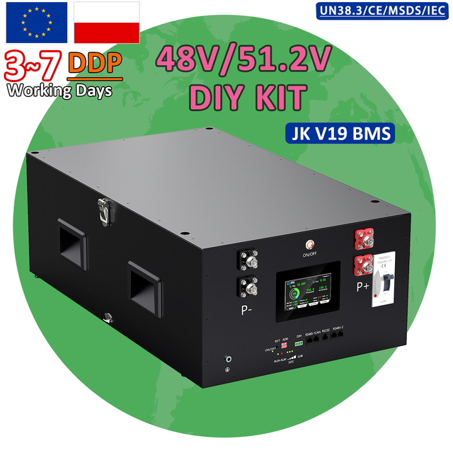 Poland Stock Solar Lithium JK V19 BMS Lifepo4 Battery Box 16S 48V 280AH 300AH Lifepo4 Battery Metal case Storage Diy Box