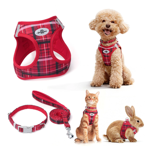 Classic Plaid Pet Harness Leash Collar 3 Sets Soft Breathable Vest Dog Harness Anti Escape for Small Dogs Cats Rabbits