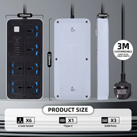 Prise de courant USB de haute qualité à 6 voies avec 3 ports USB Type C, charge rapide 3M, certifiée CE ROHS