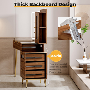 Modern Large Makeup Vanity <strong>Table</strong>, LED Light HD Mirror, Charging Station, <strong>Walnut</strong> <strong>Dressing</strong> Desk with 5 Drawers and Storage Shelves - Product Image 5