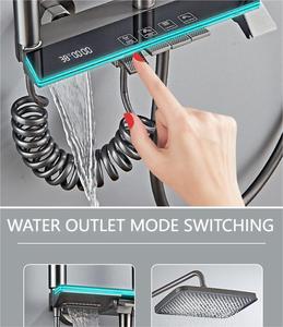 Ensemble <span class=keywords><strong>de</strong></span> <span class=keywords><strong>douche</strong></span> thermostatique <span class=keywords><strong>de</strong></span> luxe boutons <span class=keywords><strong>de</strong></span> piano gris nickel brossé jet supérieur à effet pluie pressurisé avec <span class=keywords><strong>pommeau</strong></span> <span class=keywords><strong>de</strong></span> <span class=keywords><strong>douche</strong></span> en plastique - Product Image 5