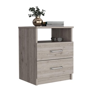 Olienza Nightstand Two <b>Drawers</b> One Shelf Light Gray Finish Bedroom <b>Storage</b> - Product Image 2