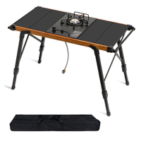 YEZHULIN IGT Mesa plegable de metal portátil Cocina móvil ajustable con características de picnic de barbacoa para acampar Aventuras al aire libre