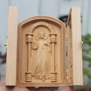 Mecrt Offre Spéciale Articles Liturgiques d'Église Sainte <span class=keywords><strong>Famille</strong></span> Joseph Trois Figurines Plates en Hêtre Bois Coffret Cadeau Ouvert - Product Image 2