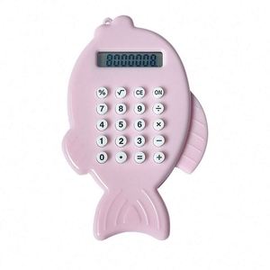 Calculatrice de poche mini en forme de poisson, double alimentation, rose, couleur personnalisable, en vrac, mignonne pour enfants, à piles - Product Image 1