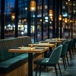 Meubles de restaurant commerciaux sur mesure Ron Group, sièges en cuir rembourrés, chaise confortable en tissu, <span class=keywords><strong>table</strong></span> carrée en bois - Product Image 1