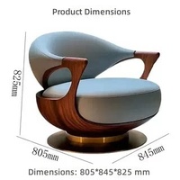 Fauteuil pivotant moderne en bois massif, revêtement en cuir, base en métal doré, adapté aux hôtels ou aux salons.