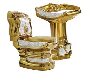 Inodoro de Dos Piezas de Cerámica Dorada de Lujo, Estilo Europeo, con Doble Descarga, Diseño Moderno para Hoteles - Product Image 1