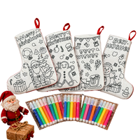 Kit de coloriage DIY pour chaussettes de Noël, toile, feutres aquarelles, ensemble de peinture créative douce pour enfants, cadeau de Noël, décoration de fêtes