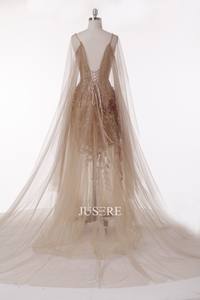 सही नया संग्रह v नेकलाइन गोल्डन हैंडमेड भारी बीडिंग शाम एक लाइन प्रोम पोशाक - Product Image 2