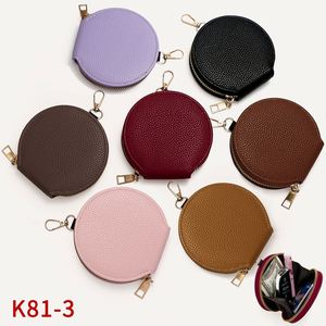 Pu Leather Women Wallet Keychain Zipper <b>Lock</b> Coin Purse Round <b>Portable</b> Mini Hanging Card Holder Key Bag - Product Image 2