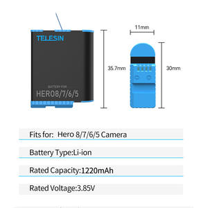 Batterie Telesin compatible avec <span class=keywords><strong>GoPro</strong></span> <span class=keywords><strong>Hero8</strong></span>/7, entièrement décodée, sans pop-up, grande capacité, batterie <span class=keywords><strong>GoPro</strong></span> 5/6 - Product Image 5