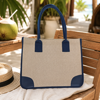 Sac fourre-tout en jute personnalisé avec garniture contrastante, protection d'angle, aspect lin, durable, pour femme, usage quotidien, boutique