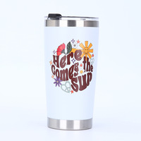 Tasse à café à motifs gobelet polychrome de 20 oz en acier inoxydable isolé sous vide tasse à boisson avec couvercle et paille