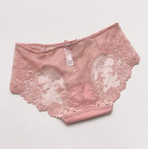 Culottes Bikini Femme Rose à Dentelle Florale en Maille Transparente Ultra-fines Respirantes Taille Moyenne – Vente en Gros OEM ODM - Product Image 5