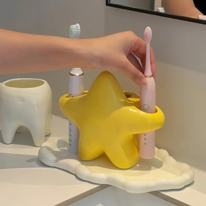 ที่วางแปรงสีฟันรูปดาวสำหรับคู่รัก ชั้นวางของในห้องน้ำสำหรับอ่างล้างหน้า ที่จัดเก็บแปรงสีฟันและยาสีฟัน ทำความสะอาดง่าย - Product Image 1