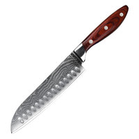Couteau Santoku de 7 pouces, professionnel, de haute qualité, en acier Damas VG10, avec manche en bois Pakka
