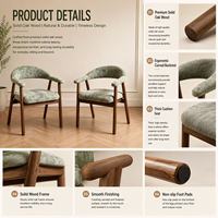 Fauteuil d'appoint moderne du milieu du siècle, en bois massif, avec revêtement en tissu texturé, fauteuil à accoudoirs, chaise de salle à manger, vente en gros OEM ODM OKAY