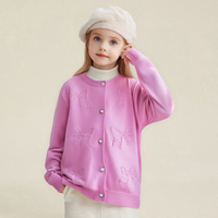 Kardigan Anak Perempuan Lengan Panjang Kancing Depan - Sweater Rajut Kasual Musim Gugur dengan Hiasan Mutiara
