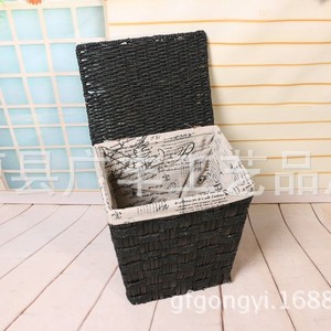Woven <b>Storage</b> Baskets <b>With</b> Lids Black Household <b>Stool</b> Ottoman For Home Use - Product Image 3
