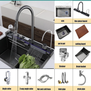 Évier de cuisine multifonctionnel à bassin unique avec poubelle et porte-<span class=keywords><strong>vaisselle</strong></span> CN SUS cascade à affichage numérique - Product Image 5