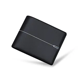 WilliamPOLO Men's Black Leather Wallet Slim Minimalist RFID Blocking Short Wallet with Closure Luxury Logo Design