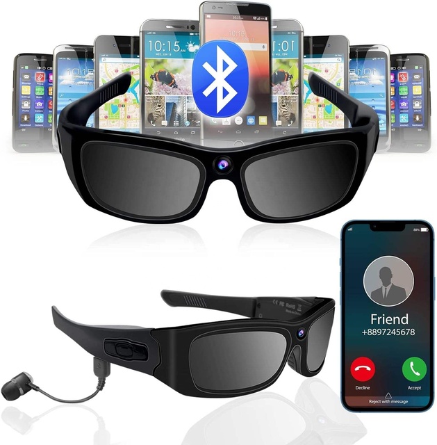 1080P HD Smart Video Glasses Wireless Audio Recording Eyewear Camera Sunglasses Phone Call Music Sports Wearable