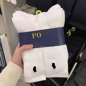 Designer Mens Womens <b>Socks</b> Luxury Embroidery Polo Stockings Classic Casual <b>Socks</b> Comfort Breathable Pure Cotton Warm White <b>Black</b> - Product Image 1