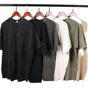 Camiseta de verano de 270 g, 100% algodón, de punto grueso, holgada, lisa, con dobladillo curvo, estilo vintage, manga corta raglán, lavado ácido. - Product Image 3