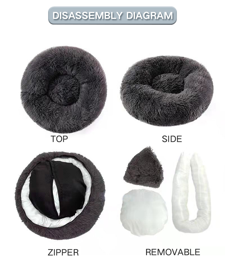 Manufacturer wholesale Plush Round Cozy Calming Donut dog bed dropshipping soft washable Fluffy Cat Bed Removable pet cushion