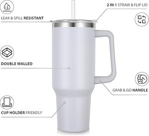 Xuất khẩu sang Châu Âu 40oz đôi tường tùy chỉnh thép không gỉ du lịch Tumbler với xử lý và rơm - Product Image 2