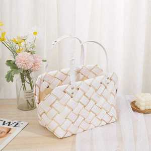 Bolso de Mano de Plástico PP Tejido Colorido para Mujer, Bolso de Mano Reutilizable Ligero para Compras Diarias y Uso en Verano - Product Image 1