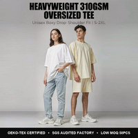 T-shirts pour hommes en coton 100% 310 g/m², coupe oversize, manches courtes, col rond, couleur unie, impression personnalisée, qualité supérieure, effet délavé à l'acide.