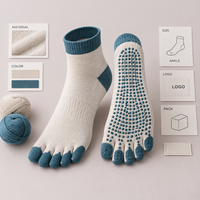 Chaussettes de yoga à cinq doigts en coton et élasthanne, antidérapantes, avec grip personnalisé et semelle à grip cartographié