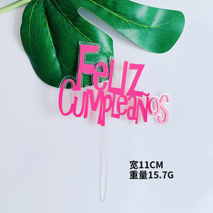 Cake Topper acrilico di bel colore <span class=keywords><strong>buon</strong></span> <span class=keywords><strong>compleanno</strong></span> In spagnolo per la decorazione del partito per la decorazione della torta FELIZ CUMPLEANOS - Product Image 4