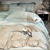 Parure de lit quatre pièces haut de gamme en soie jacquard brodée or, housse de couette, drap-housse, drap plat, literie de qualité supérieure, vente en gros, utilisation toutes saisons